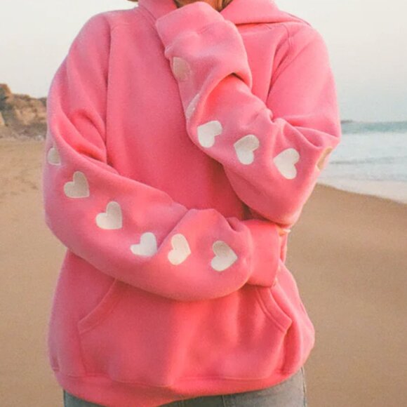 Dandy "Heart on My Sleeve" Oversized Lux Hoodie in Vintage Washed Pink - Picture 1 of 2